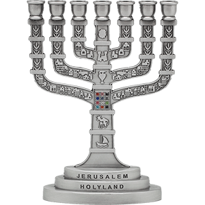 Nickle Plated 12 Tribes Jerusalem Menorah, 3 heights