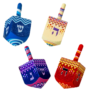 Colorful Wood Dreidels Set of 4