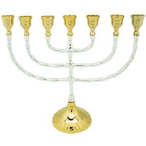 X-Large Polished Plated or Brass Menorah, 5 metal options
