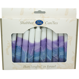 12 White, Purple, Blue Handmade Shabbat Candles