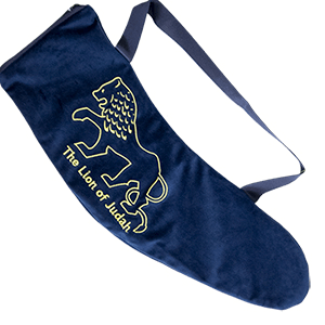 Lion of Judah Blue Velvet Shofar Bag, Short