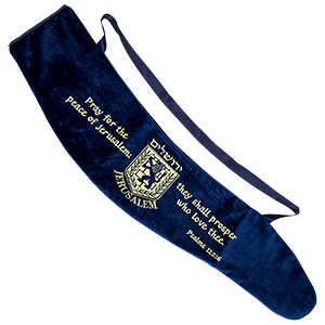 Jerusalem Seal Blue Velvet Shofar Bag, Long