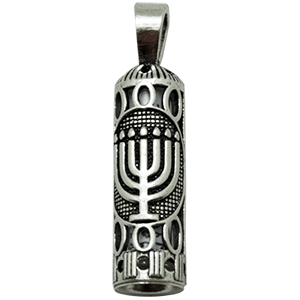 Silver Mezuzah Pendant. Menorah