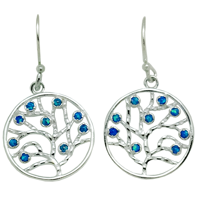 Sterling Silver and Opal Blossom Tree of Life Earrings