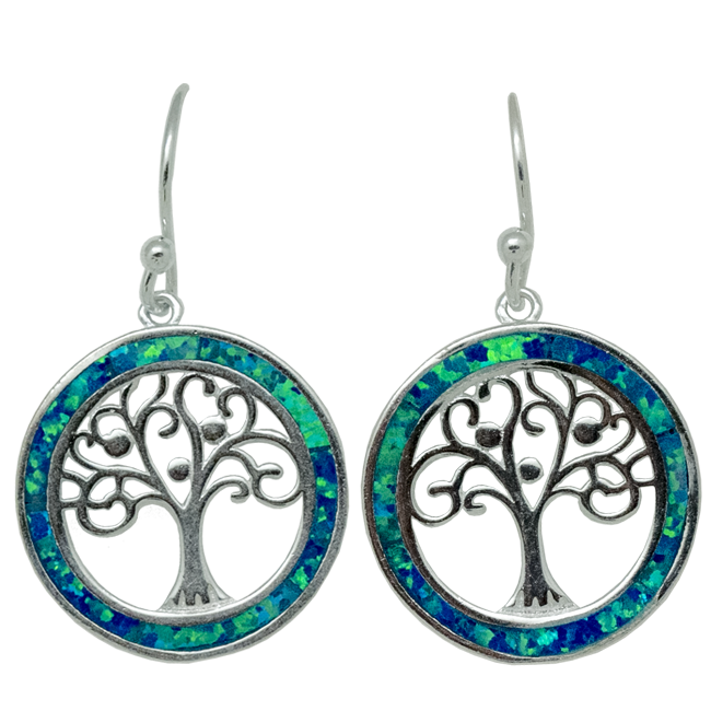 Sterling Silver and Opal Ring Tree of Life Earrings