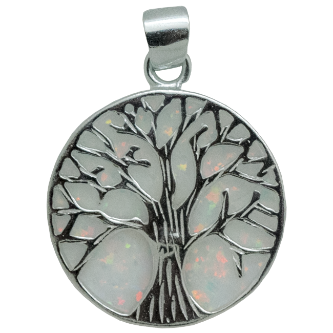 Sterling Silver and White Opal Backed Tree of Life Pendant