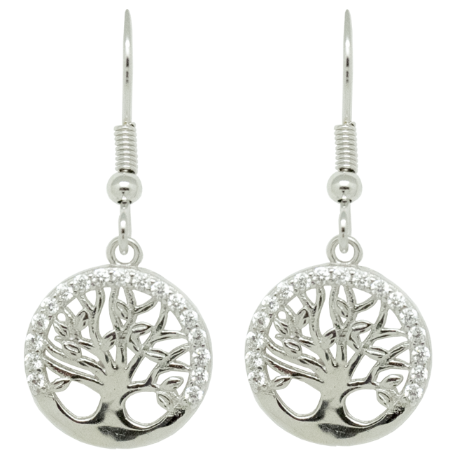 Sterling Silver and Zircon Tree of Life Earrings