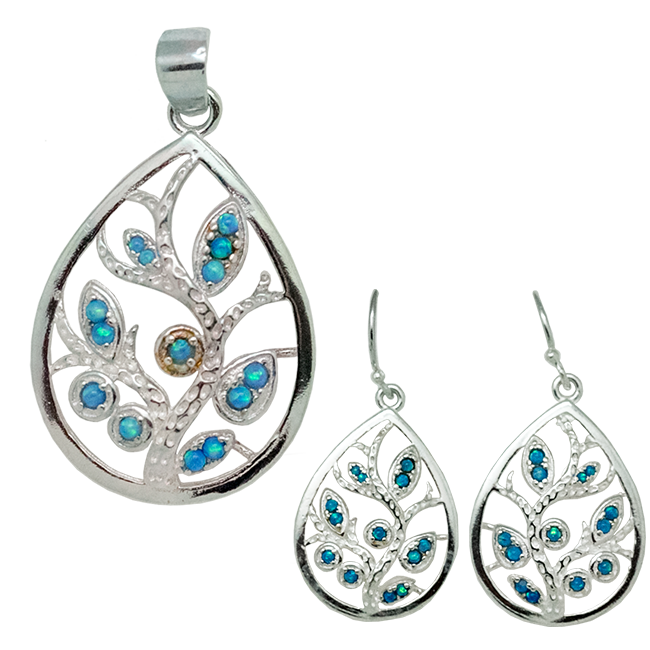 Sterling Silver and Opal Teardrop Olive Tree Set, Save 10%