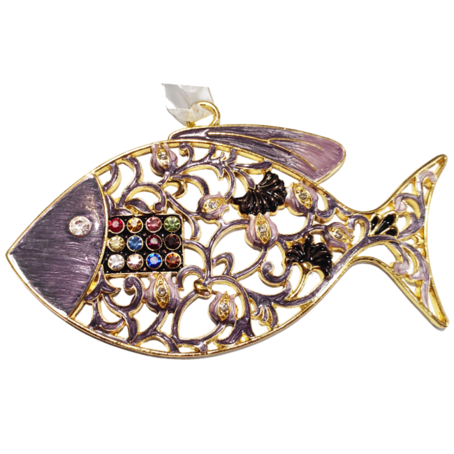 Purple Enameled Hoshen Pomegranate Fish Wall Hanging