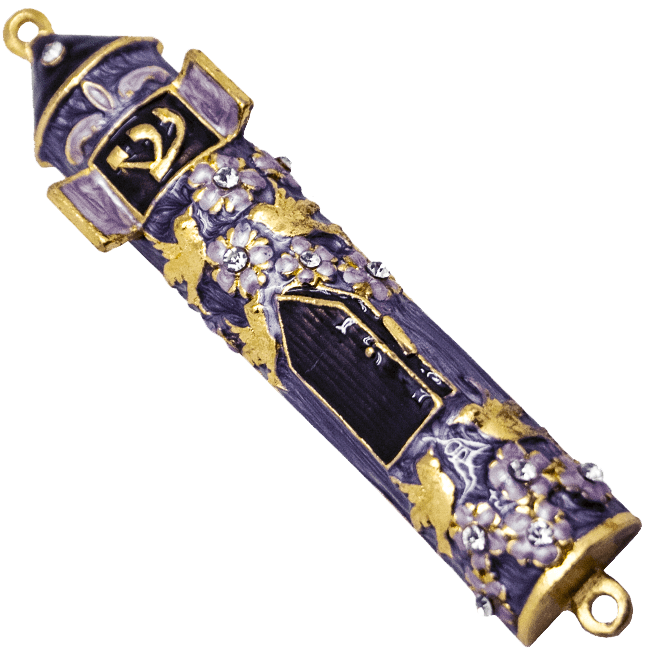 Purple or Gray Enameled Flowers Door Mezuzah