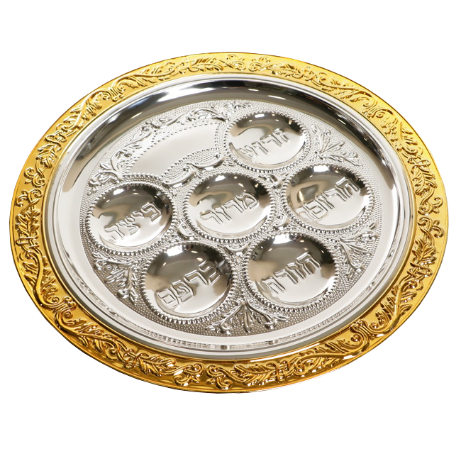 Silver Plated Seder Plate with Gold Plated Ring