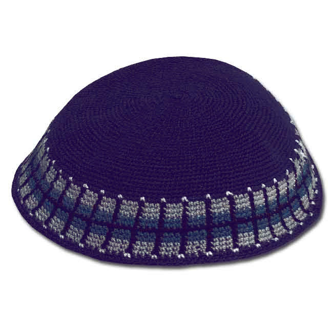 High Quality Thread Fine Knit Blue Kippah with Pattern