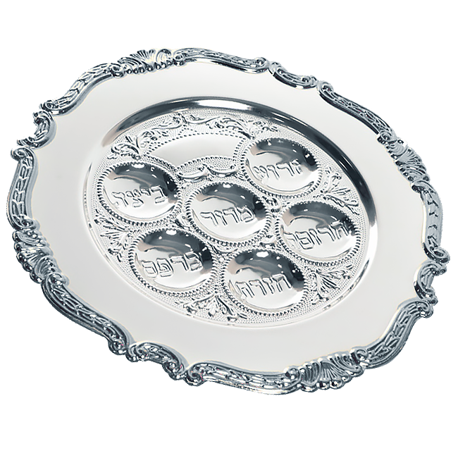 Plato para seder de metal plateado